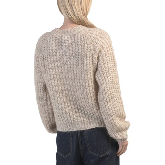 DIMENSIONE MAGLIA Beige Made In Italy Mohair Wool Blend Cable Knit Cardigan - Picture 2 of 2